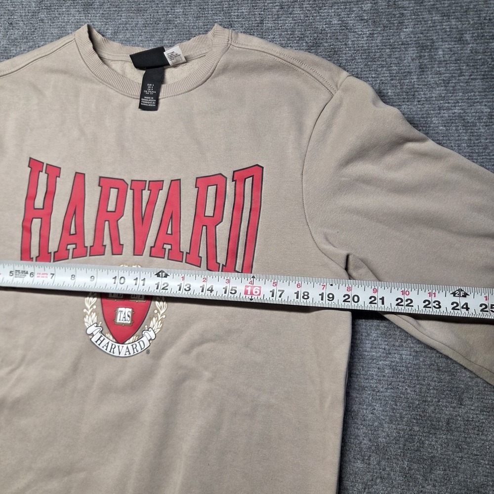 Harvard Sweatshirt Mens Small Beige H&M Regular Fit Crewneck Fleece Pullover - Picture 9 of 15